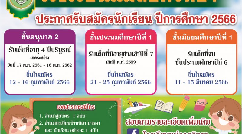 ประกาศรับสมัครนักเรียน ปีการศึกษา 2566